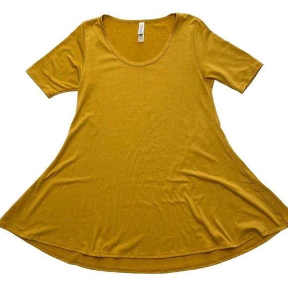 LuLaRoe Solid Mustard Yellow Perfect T Swing Short Sleeve Top sz XXS - Picture 2 of 6